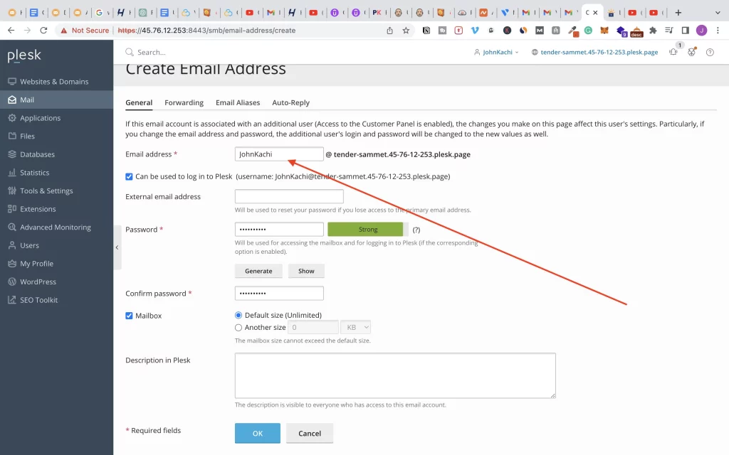 How to create email address on Plesk