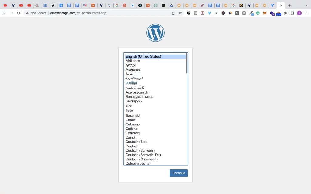 select wordpress language