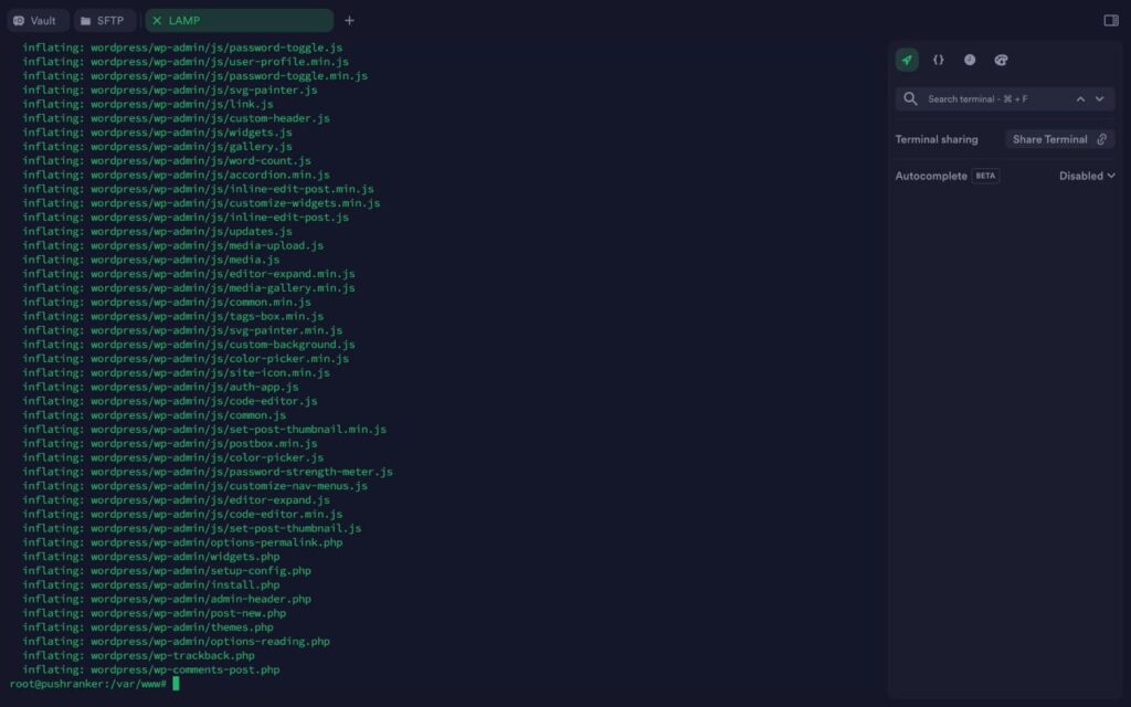 how to unzip wordpress file on ubuntu.