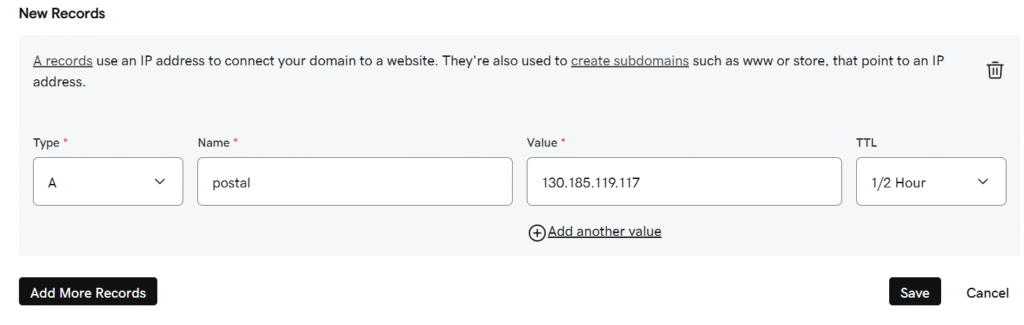 Postal SMTP Setup
